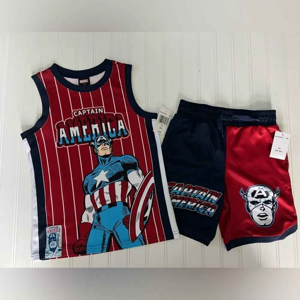 Marvel's Captain America Tank and Short Set Boys-‎ Size 5/6